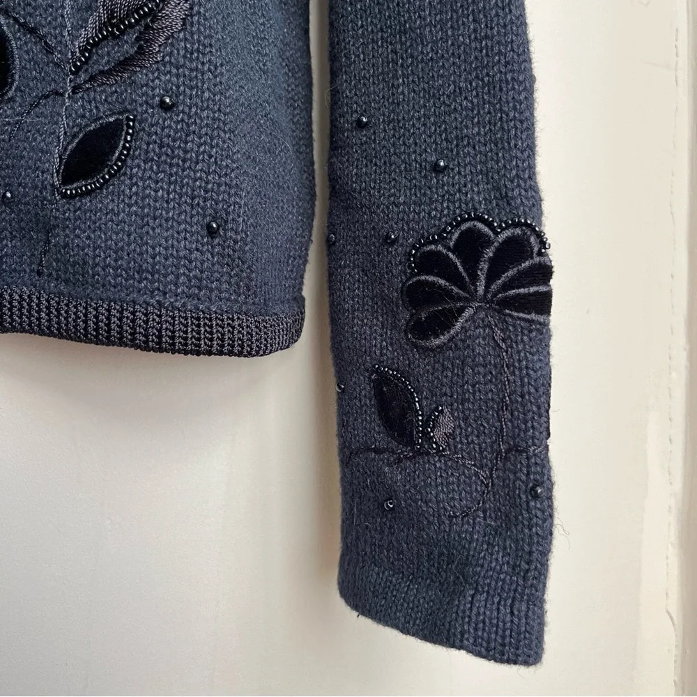 vintage velvet collar floral embroidered cardigan - Picture 7 of 12